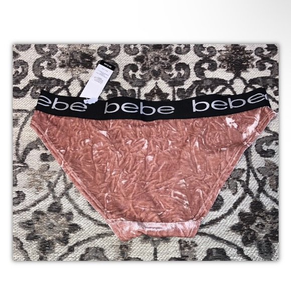Vintage Y2K Bebe Pink crushed Velvet Signature Band Hi Cut Bikini Panties L New - Picture 2 of 6